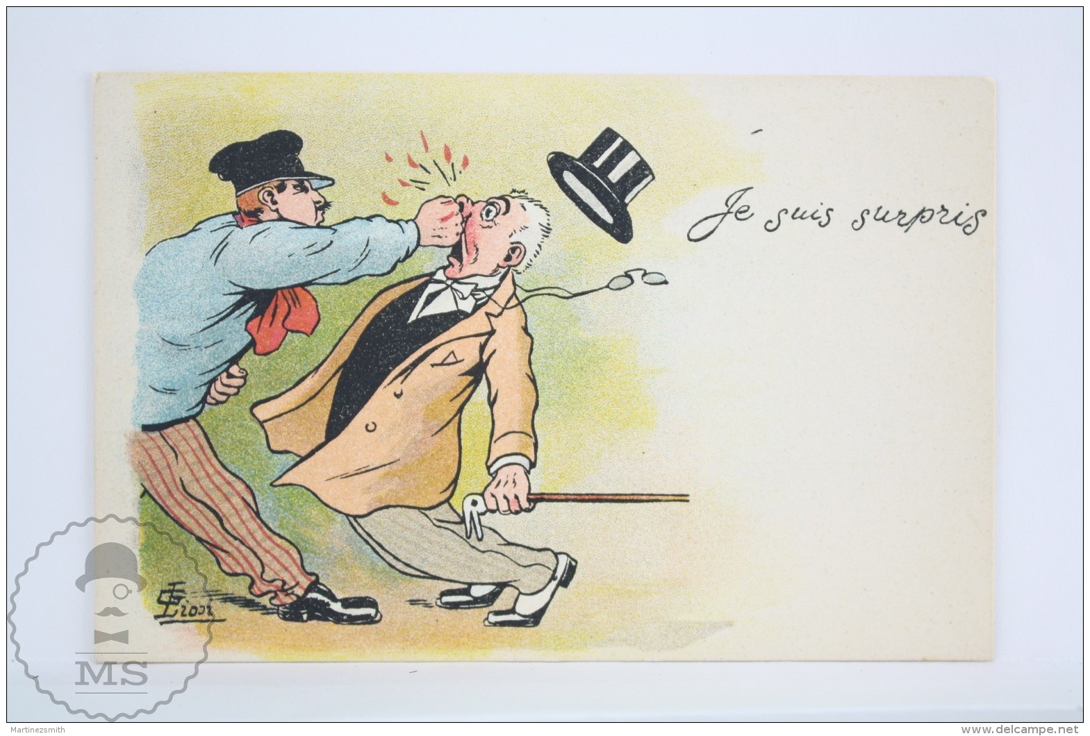 Old Illustrated Humor French Postcard - Je Suis Surpris - G. Lion Illustrator - Lion