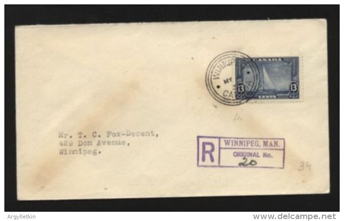 CANADA YACHTING FDC BRITANNIA, WINNIPEG 1935 - Gedenkausgaben