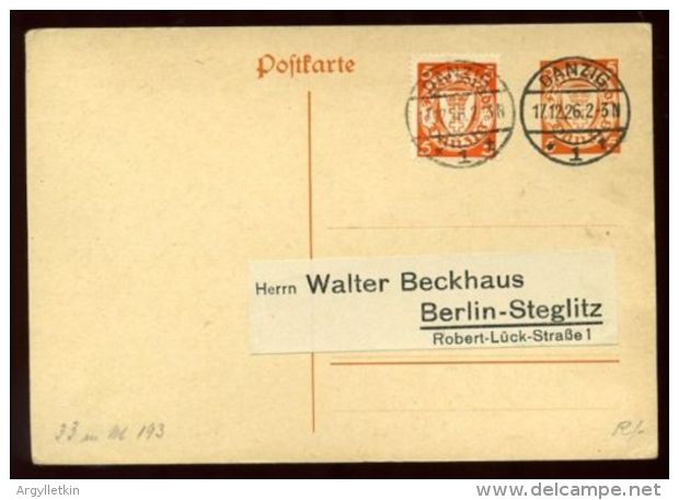 DANZIG STATIONERY CARD 1926 - Postal  Stationery