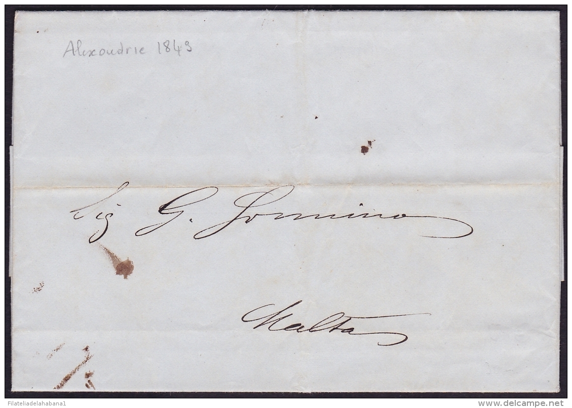 F-EX.2085 EGYPT ALEXANDRIA STAMPLESS COVER 1849 TO MALTA. - Voorfilatelie