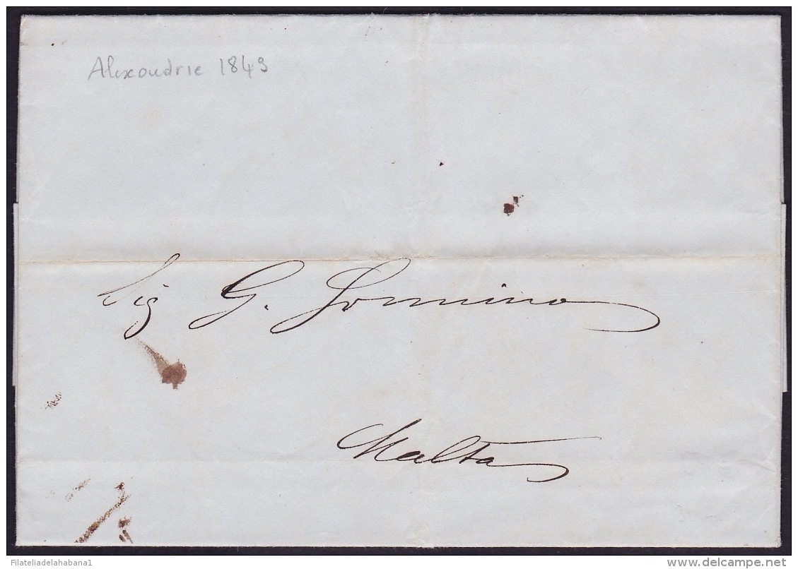 F-EX.2085 EGYPT ALEXANDRIA STAMPLESS COVER 1849 TO MALTA. - Prephilately