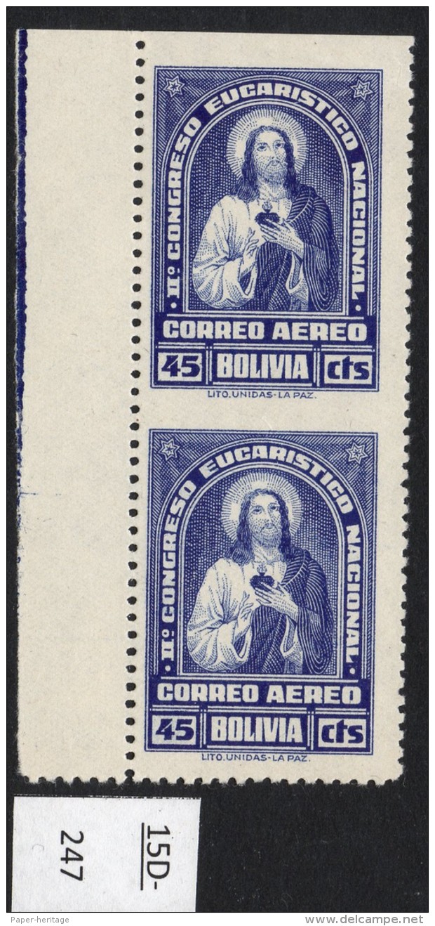 Bolivia 1939 Eucharist 45c Imperf Between Pair.   (Sanabria 95a, SG 366a). MNH. - Bolivia