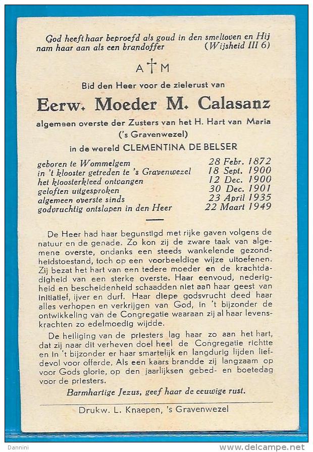 Bidprentje Van E. Moeder M. Calasanz (Clementina De Belser) - Wommelgem - ´s Gravenwezel - 1872 - 1949 - Images Religieuses