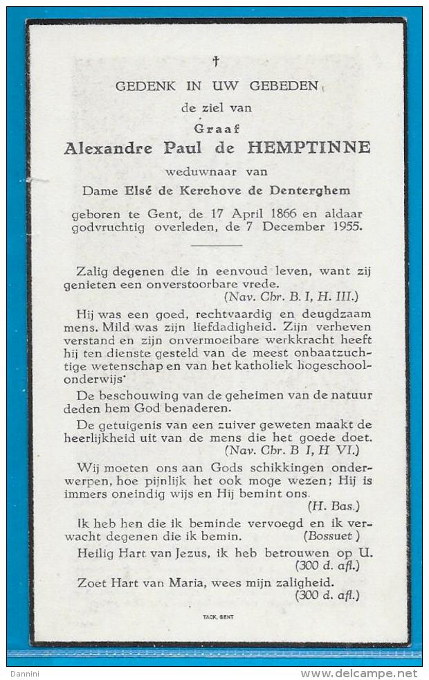 Bidprentje Van Graaf Alexandre Paul De Hemptinne - Gent - 1866 - 1955 - Images Religieuses