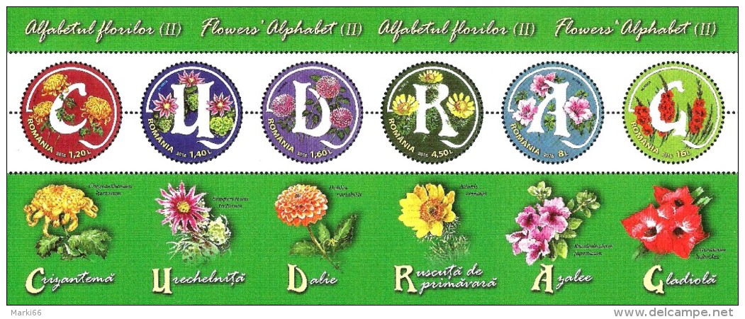 Romania - 2016 - Flowers Alphabet II - Mint Souvenir Sheet - Neufs