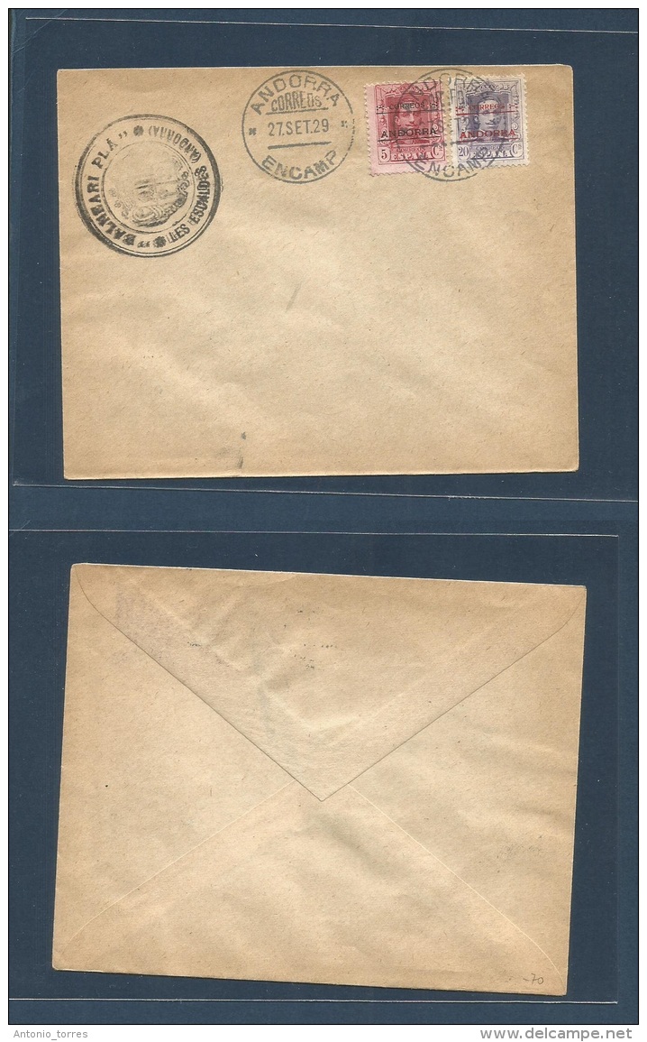 Andorra. 1929 (27 Sept) Correo Espa&ntilde;ol. Encargo Sobre Con Uso Sellos 5c + 20c. Vaguer Sobrecargado.. Cover, Envel - Autres & Non Classés