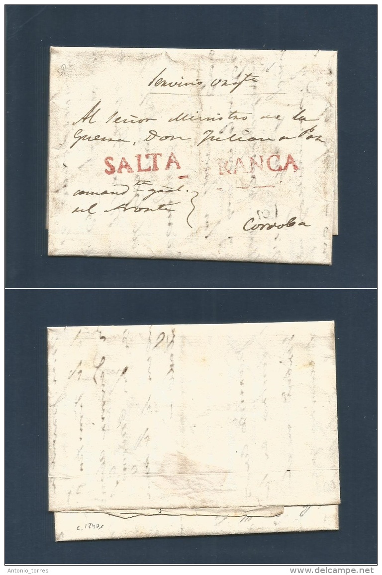 Argentina. C. 1830s. Salta - Córdoba EL Full Text Red SALTA + FRANCA + Endorsement "Servicio Urgente" VF Scarce C - Other & Unclassified
