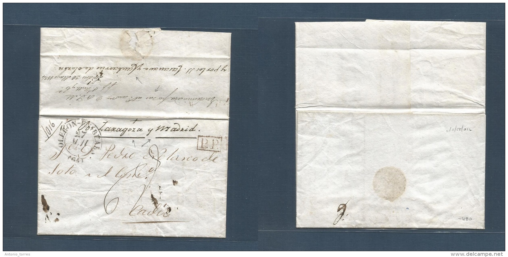 Argentina. 1834 (14 Enero) Buenos Aires - Espa&ntilde;a, Cádiz (2 Junio) Carta Completa Con Texto Via Doble Encam - Autres & Non Classés