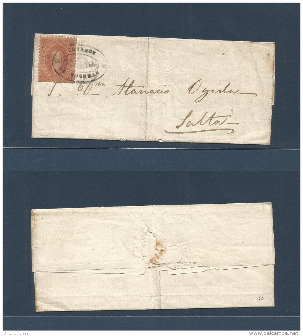 Argentina. C. 1865. Tucuman - Salta. E Fkd 5c Rose Red Perf Rivadovia, Tied Oval Cachet. VF.. Cover, Envelope, Carta. - Other & Unclassified