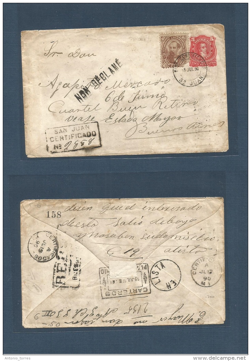 Argentina - Stationery. 1890 (15 July) San Juan - Bs As. Local Registered 5c Intense Vermilion Stat Env + 10c Brown Cds - Autres & Non Classés