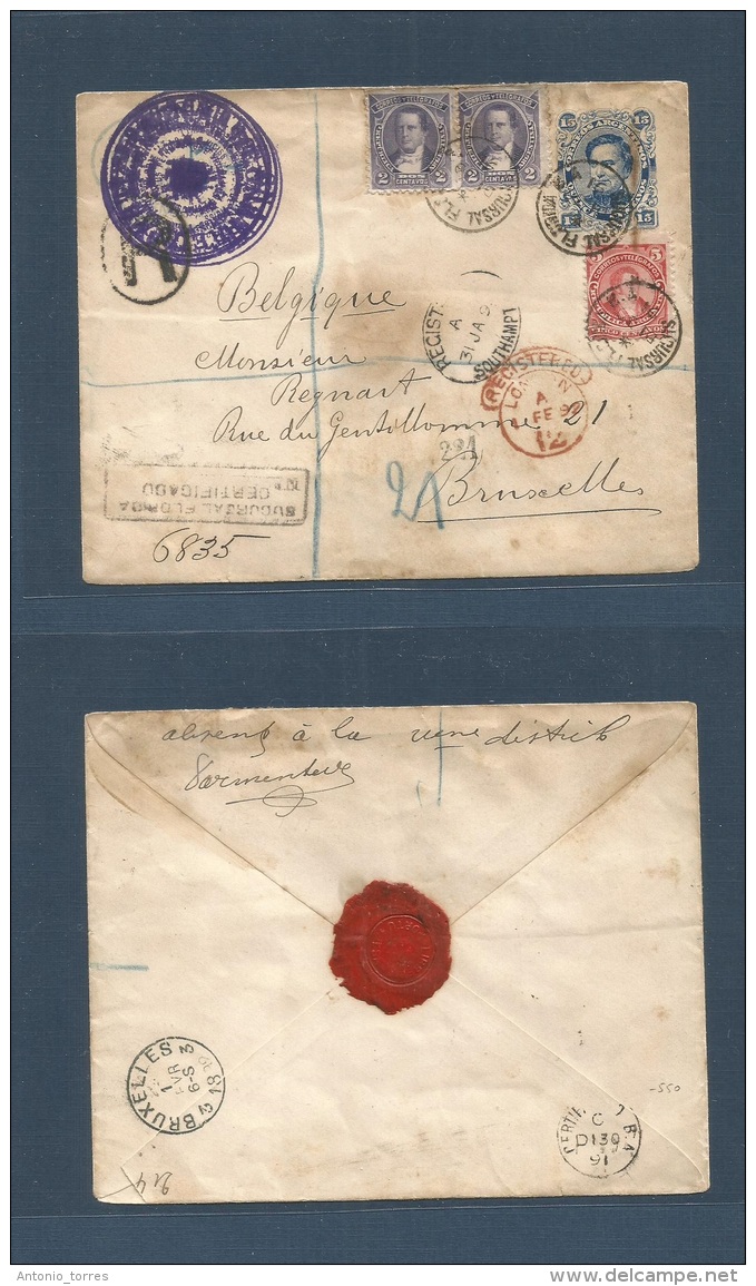 Argentina - Stationery. 1891 (30 Dec) Sucursal Florida, BA - Belgium, Bruxelles (1 Feb 92) Registered 15c Blue Stat Env - Other & Unclassified