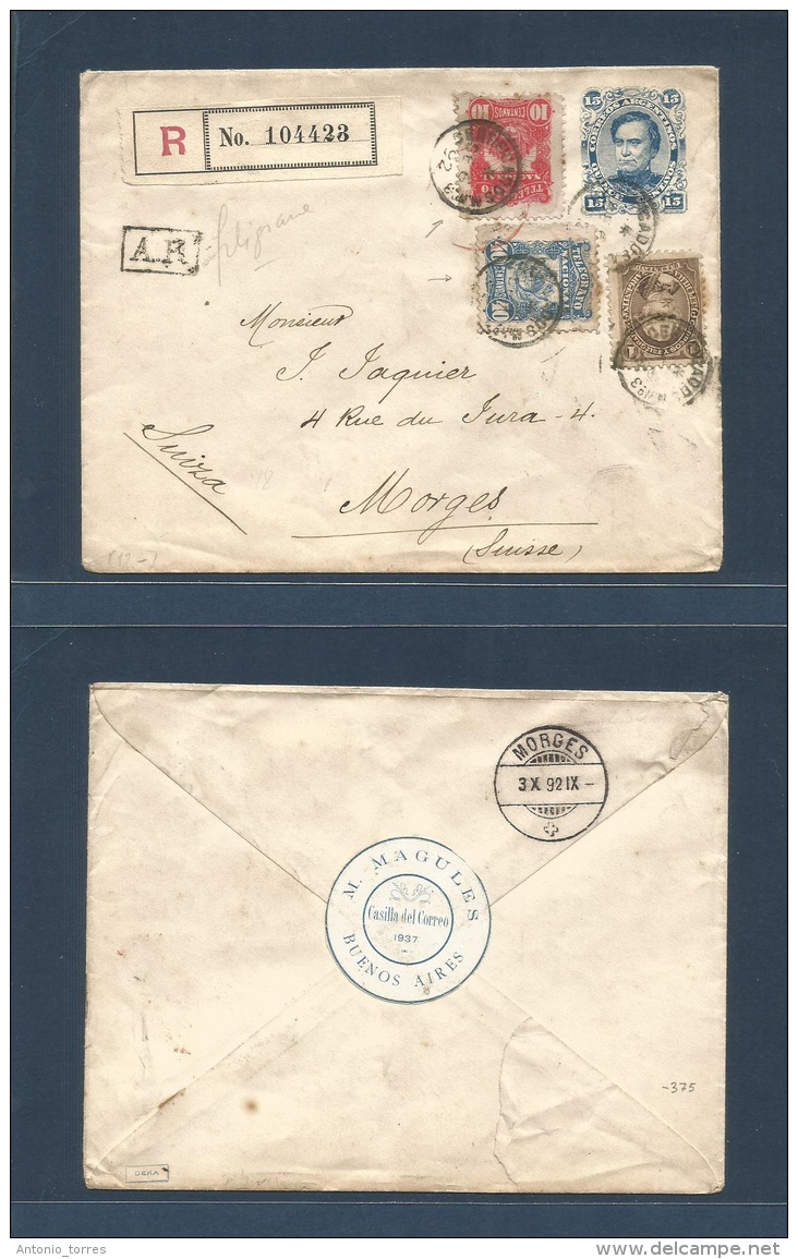 Argentina - Stationery. 1892 (6 Sept) Buenos Aires N&ordm; 3 - Switzerland, Morgues (3 Oct) Registered AR 15c Blue Stati - Other & Unclassified