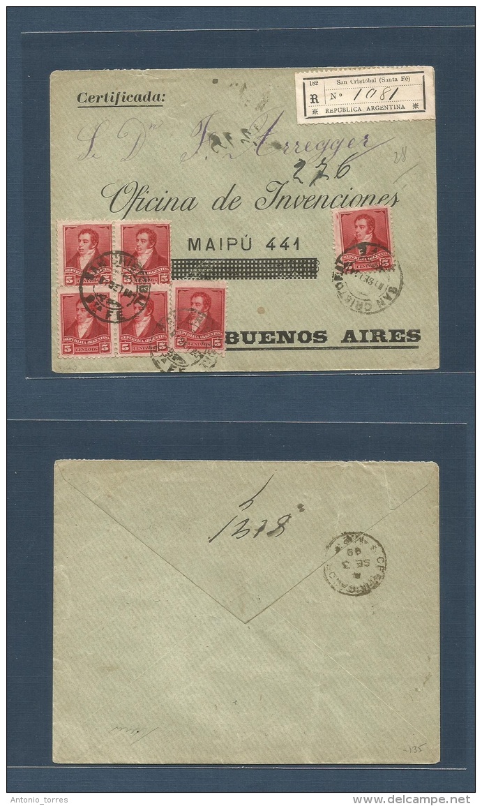 Argentina. 1899 (1 Sept) San Cristobal, Santa Fe - Bs As (3 Sept) Local Registered Multifkd Env At 30c Rate, Cds + R-lab - Otros & Sin Clasificación