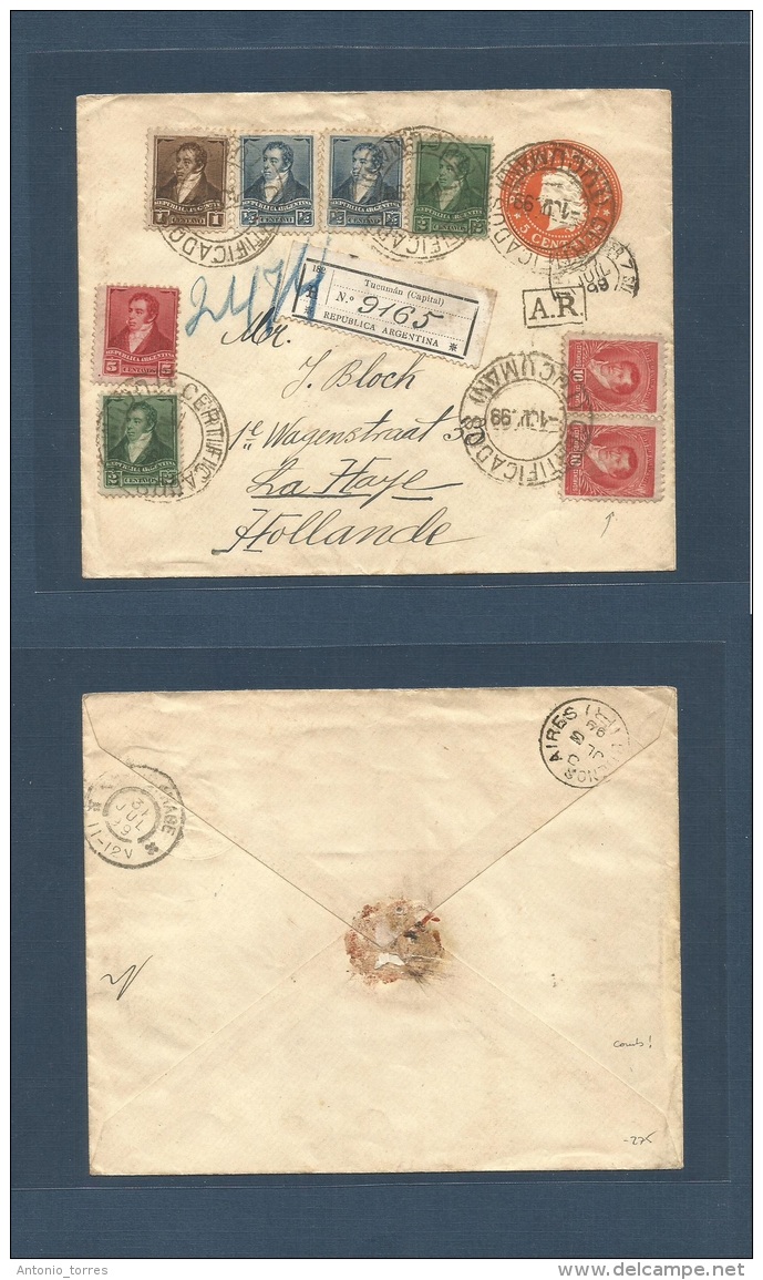 Argentina. 1899 (1 July) Tucuman - Netherlands, The Hague (31 July) Registered AR 5c Red Stat Env + 8 Adlts Mixed Issues - Autres & Non Classés