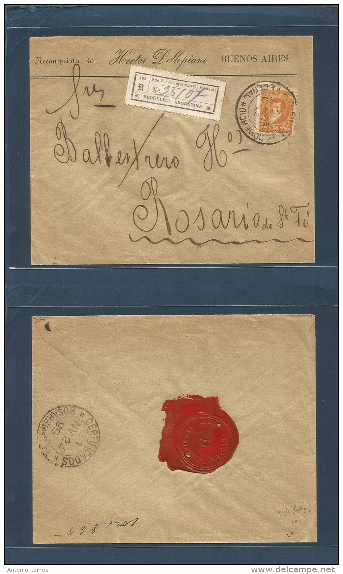 Argentina. 1899 (23 Nov) Buenos Aires, Snc. Comercio - Rosario (24 Nov) Local Registered 30c Orange Fkd Envelope. VF.. C - Otros & Sin Clasificación