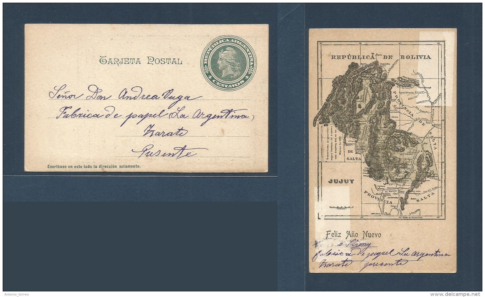 Argentina - Stationery. C. 1900. New Year 4c Stat Card, Reverse Jujuy Map Printed, Addressed To Zarate. Fine + Scarce.. - Other & Unclassified