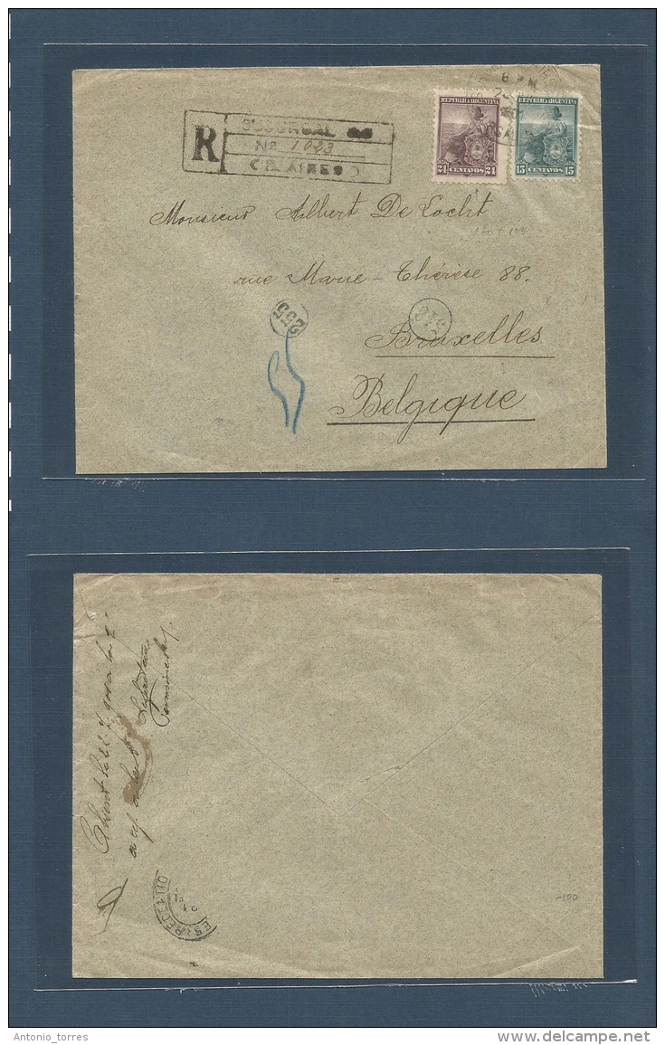 Argentina - Xx. 1901 (24 June) Bs As, Sucursal - Belgium, Bruxelles (21 July) Registered Multifkd Envelope Bearing 15c + - Autres & Non Classés
