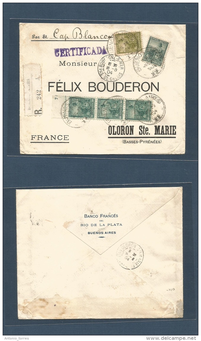 Argentina - Xx. 1904 (July 23) Bs As - France, Oloron St. Marie (10 Aug) Registered Multifkd Envelope Including Better 1 - Autres & Non Classés