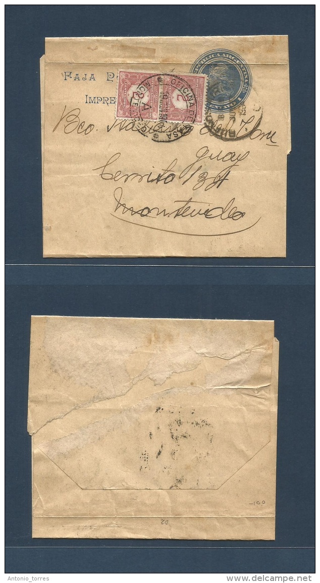 Argentina - Stationery. 1907 (June 17) Buenos Aires - Montevideo, Uruguay. 1c Blue Stat Complete Wrapper, Taxed At Arriv - Other & Unclassified