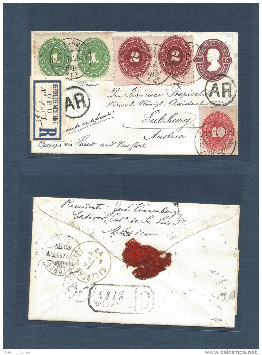 Mexico - Stationery. 1893 (27 Sept) San Luis Potosi - Austria, Salzburg (16 Oct) Registered AR 5c Red Brown Stationery E - México