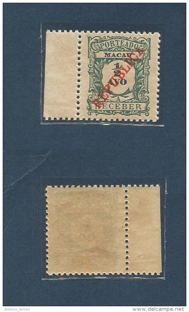 Macau. 1914. Yang D-23(x). 1/2 Avo Postage Due. Local Macau Overprint. Margin Border. XF. Well Centred. Show Item.. Cove - Other & Unclassified