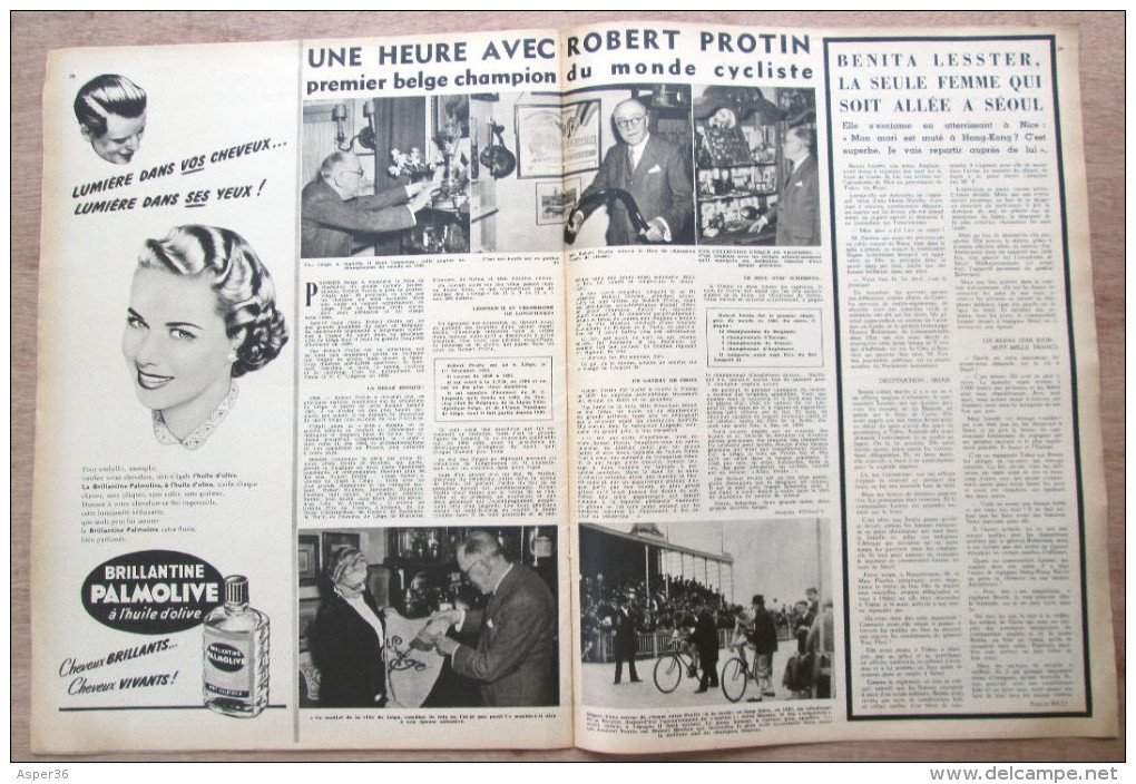 Magazine Avec Article "Robert Protin, Premier Belge Champion Du Monde Cycliste, Liège" 1952 - Collections