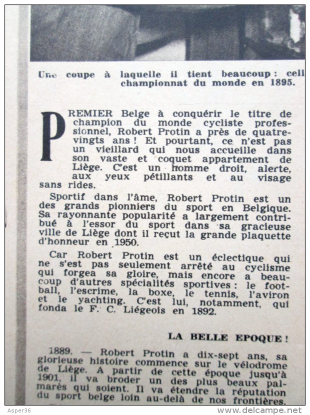 Magazine Avec Article "Robert Protin, Premier Belge Champion Du Monde Cycliste, Liège" 1952 - Collections