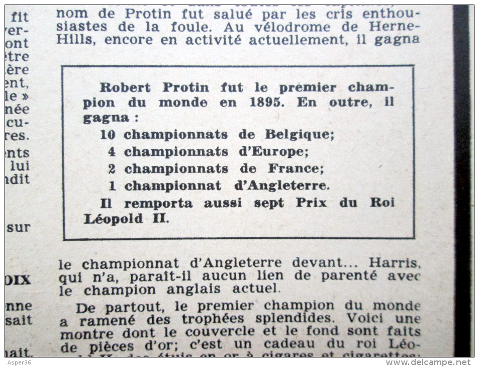 Magazine Avec Article "Robert Protin, Premier Belge Champion Du Monde Cycliste, Liège" 1952 - Collections