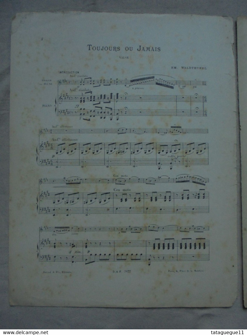 Ancien - Partition Danses Célèbres Valse "Toujours Ou Jamais" Par E. Waldteufel Piano Et Violon - D-F
