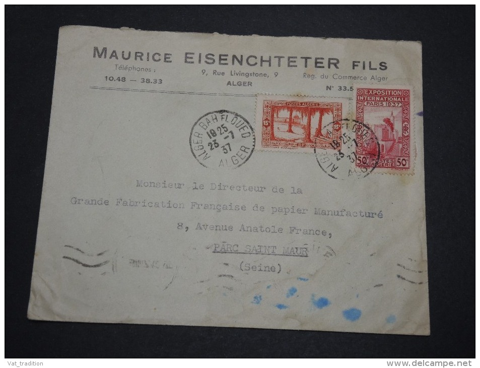 FRANCE / ALGÉRIE - Enveloppe De Alger Pour La France En 1937 , Affranchissement Plaisant - A Voir - L 4782 - Lettres & Documents