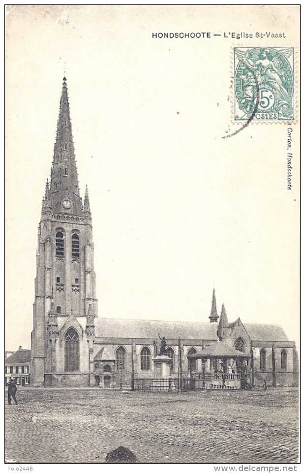 Cpa - Hondshoote -l'église St Vaast  ( En L'état ) - Hondshoote