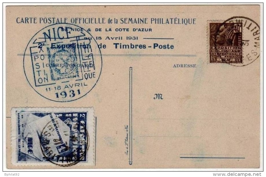 !!! EXPOSITION PHILATELIQUE DE NICE 1931 + VIGNETTE - Philatelic Exhibitions