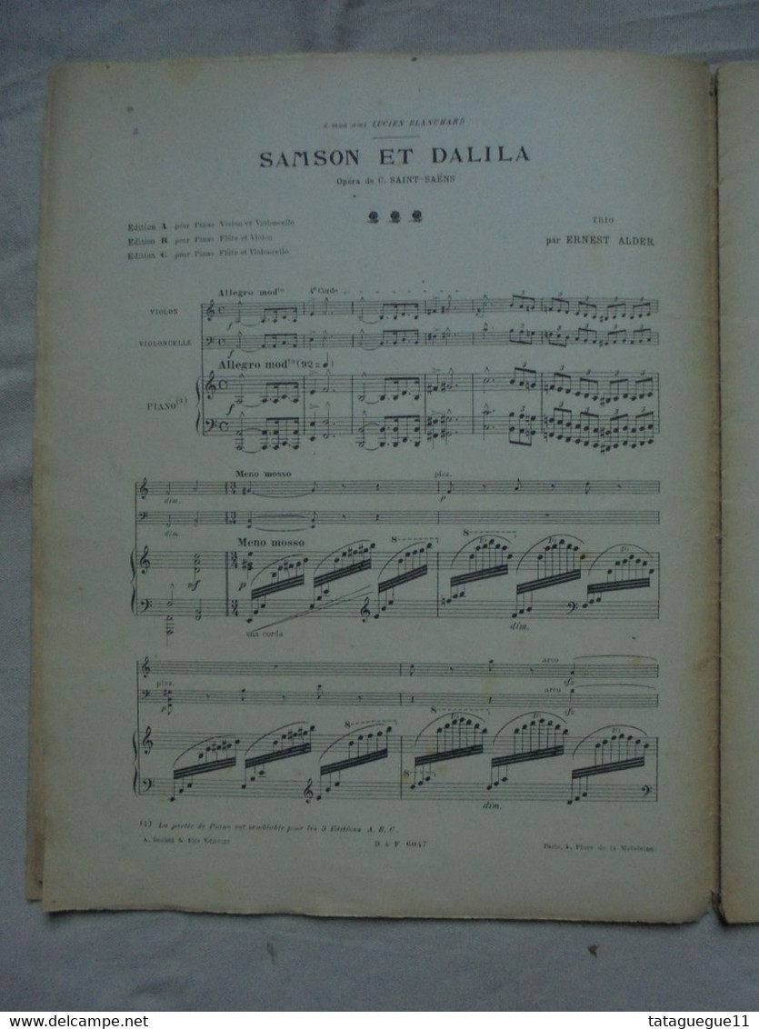 Ancien - Partition SAMSON ET DALILA Opéra De St Saëns Trio Par Ernest ALDER - Opéra