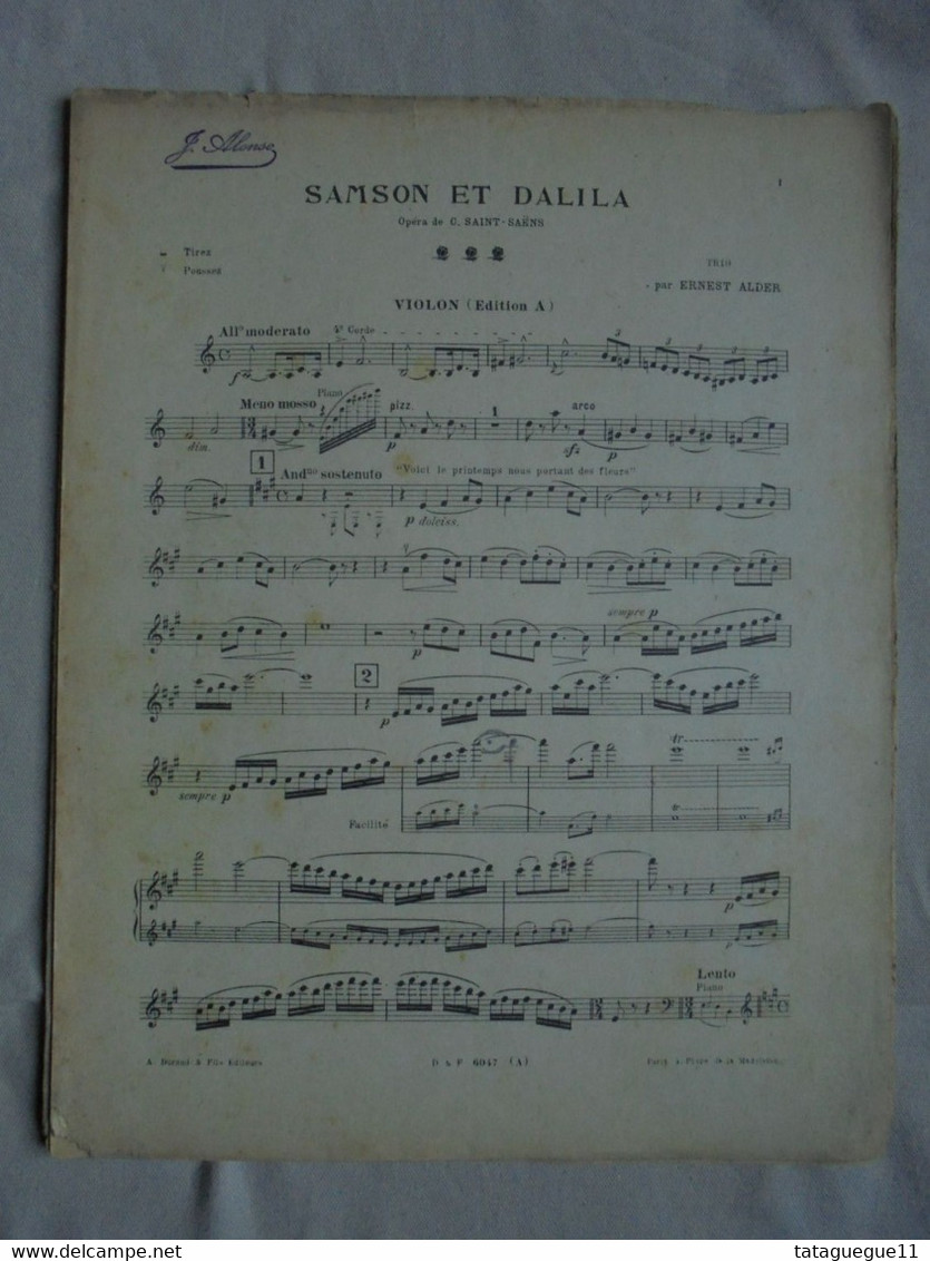 Ancien - Partition SAMSON ET DALILA Opéra de St Saëns Trio par Ernest ALDER