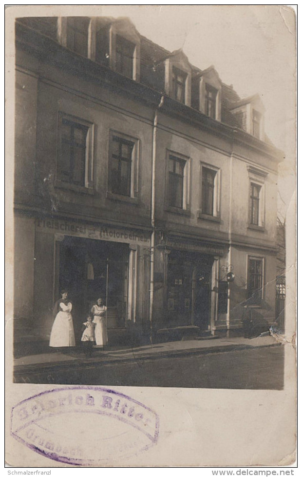 Foto AK Fleischerei Curt Heinrich Ritter Grumbach ? Bei Dresden Wilsdruff Kesselsdorf Tharandt Fördergersdorf Freital - Herzogswalde