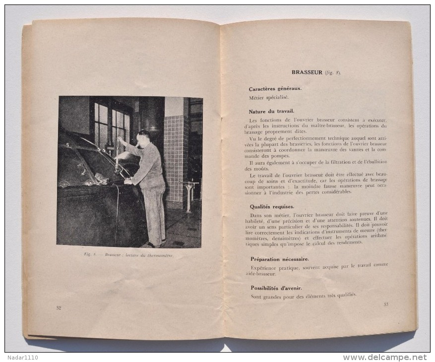 Bière : INDUSTRIE de la BRASSERIE - Brochure Education Professionnelle année 1952