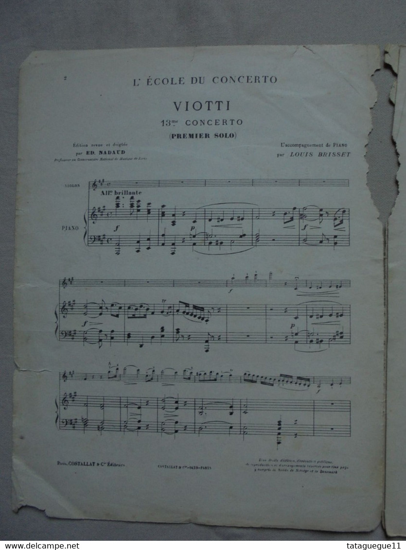 Ancien - Partition VIOTTI 13ème Concerto Premier Solo Pour Violon Par E. NADAUD - Snaarinstrumenten