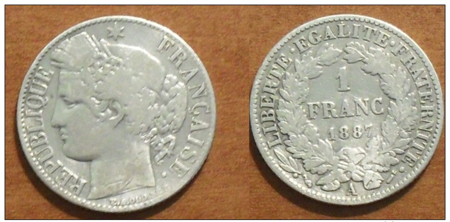 1887 - France - 1 FRANC, CERES, (A), Argent, Silver, KM 822.1, Gad 465a - Autres & Non Classés