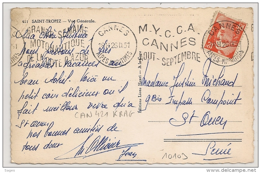 KRAG CANNES ALPES MARITIMES MYCCA, 1951. - Maschinenstempel (Sonstige)