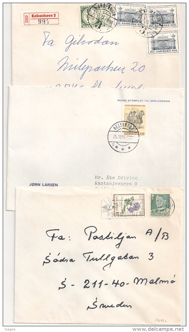 3 COVERS DANMARK . 2 TO SWEDEN. REGISTERED Kobenhavn. - Covers & Documents