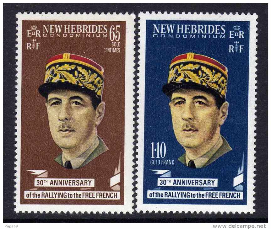 Nouvelles Hébrides N° 296 / 97 XX De Gaulle (Ralliement à La France Libre) La Paire Légende Anglaise Sans  Charnière, TB - Unused Stamps