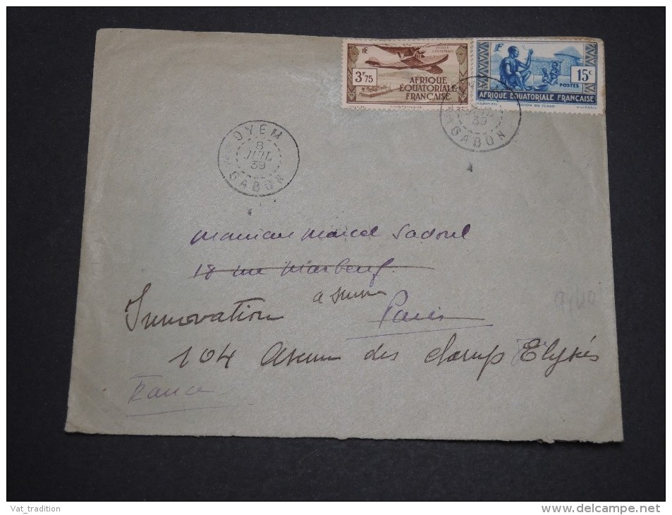 FRANCE / GABON - Enveloppe De Oyem Pour La France En 1939, Affranchissement Plaisant - A Voir - L 4819 - Cartas & Documentos