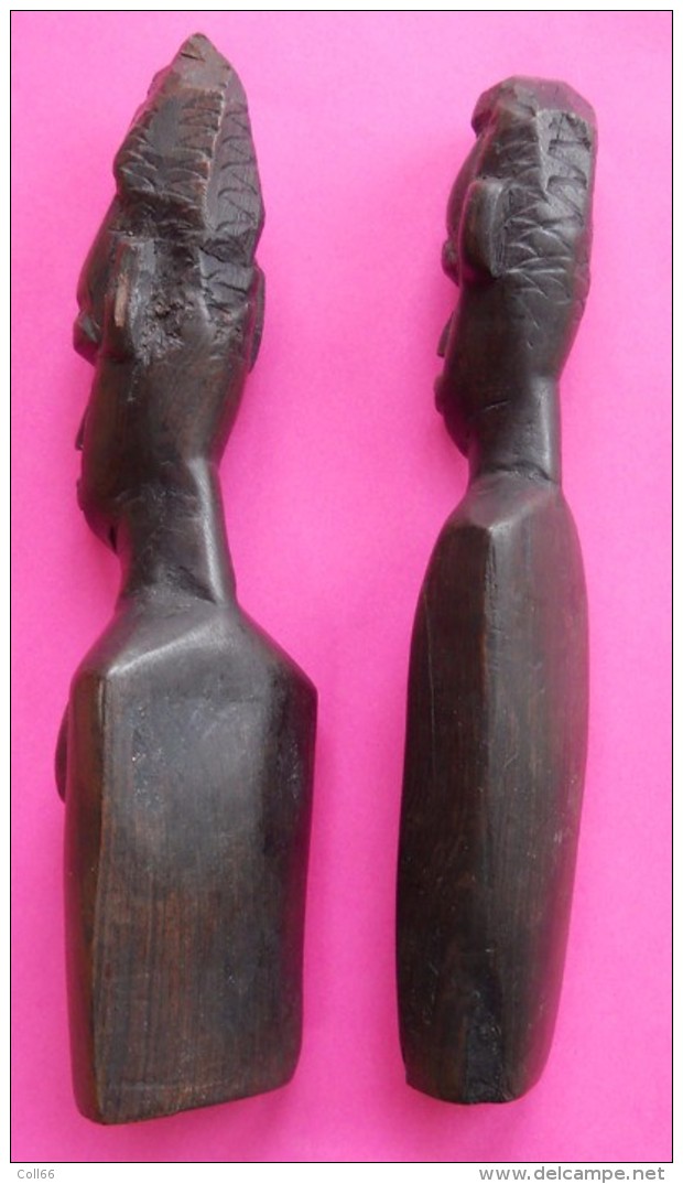 Art Tribal Afrique 2 Petites Statuettes De Couple Fétiche ? Poupée D'enfant ? En Bois Foncé Lourd 17 Et 16.2 Cms 231gram - Art Africain