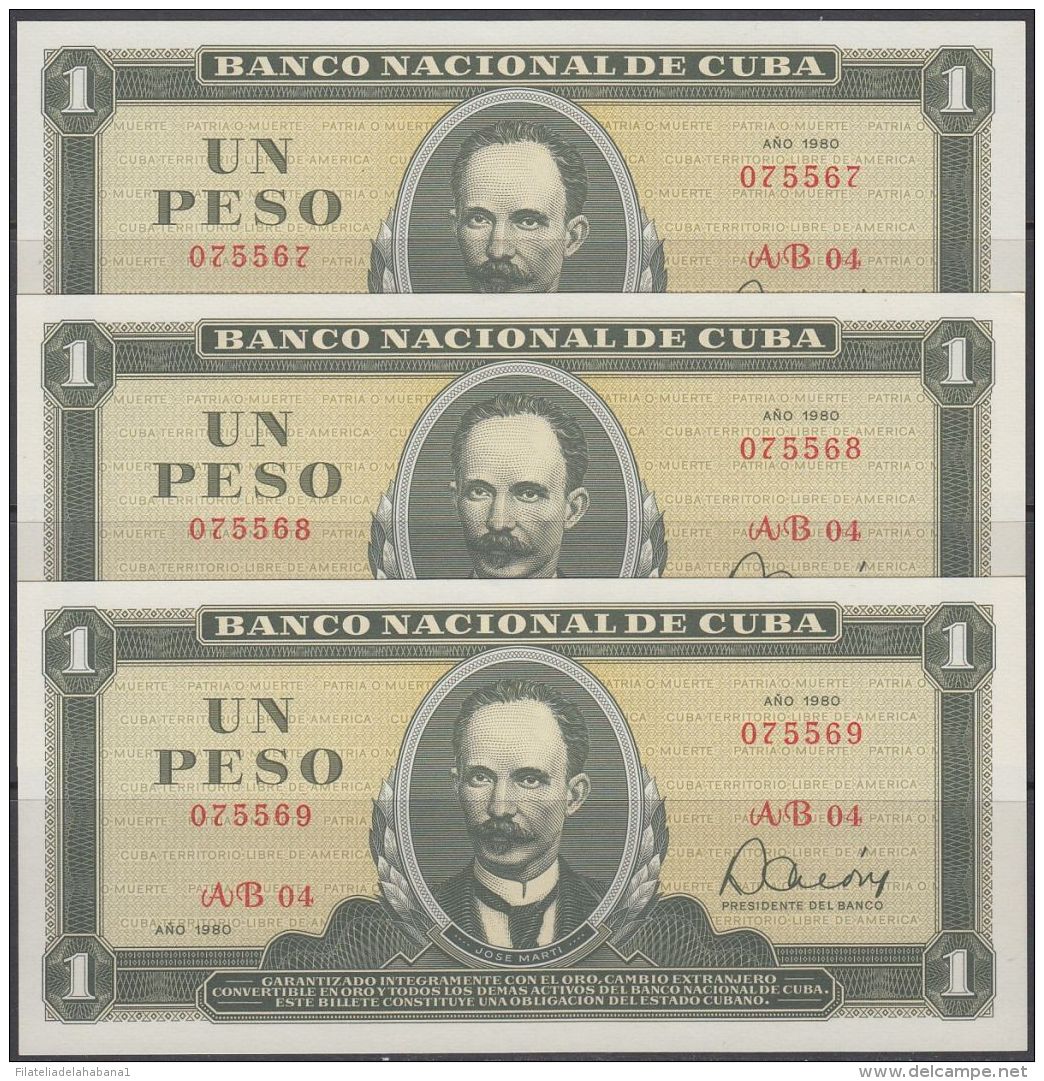 1980-BK-111  CUBA 1980. 1$. BANCO NACIONAL. JOSE MARTI. UNC. 3 CONSECUTIVOS. - Cuba