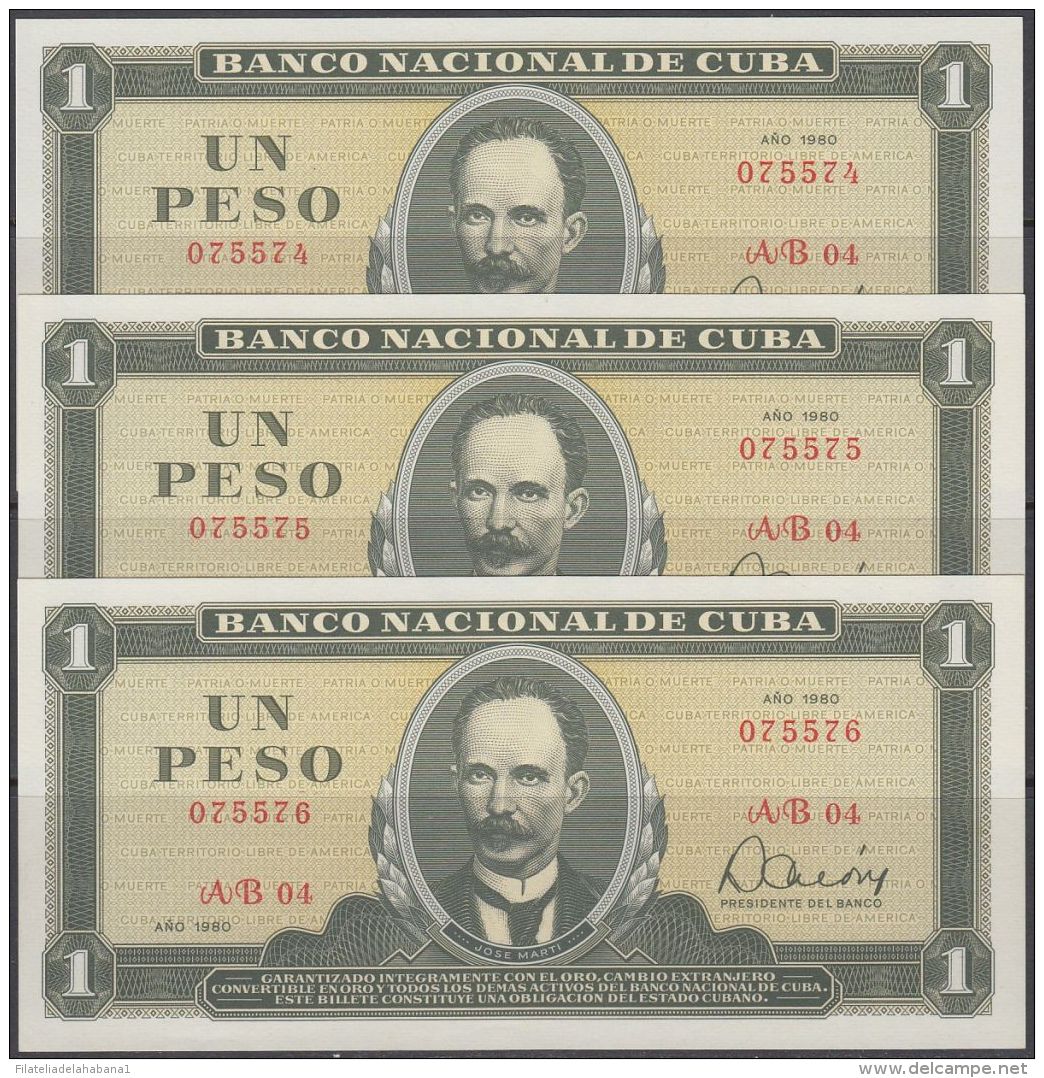 1980-BK-113  CUBA 1980. 1$. BANCO NACIONAL. JOSE MARTI. UNC. 3 CONSECUTIVOS. - Cuba