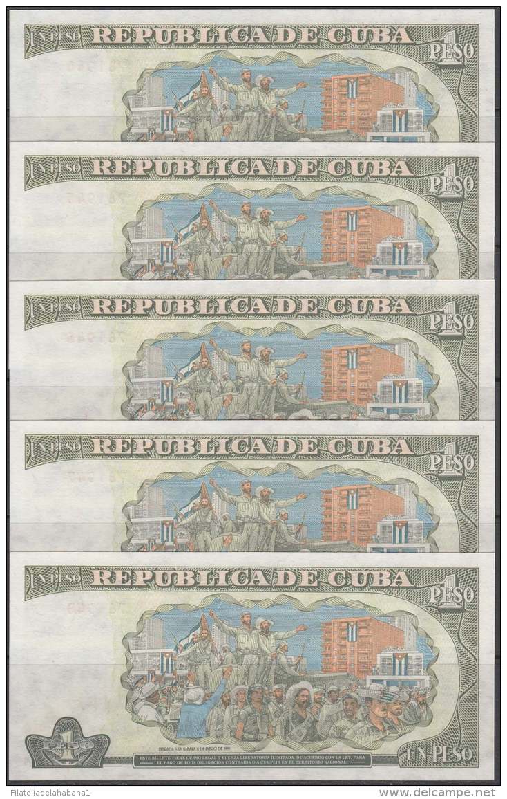 1995-BK-111  CUBA 1995. 1$. BANCO NACIONAL. JOSE MARTI. UNC. 5 CONSECUTIVOS. - Cuba