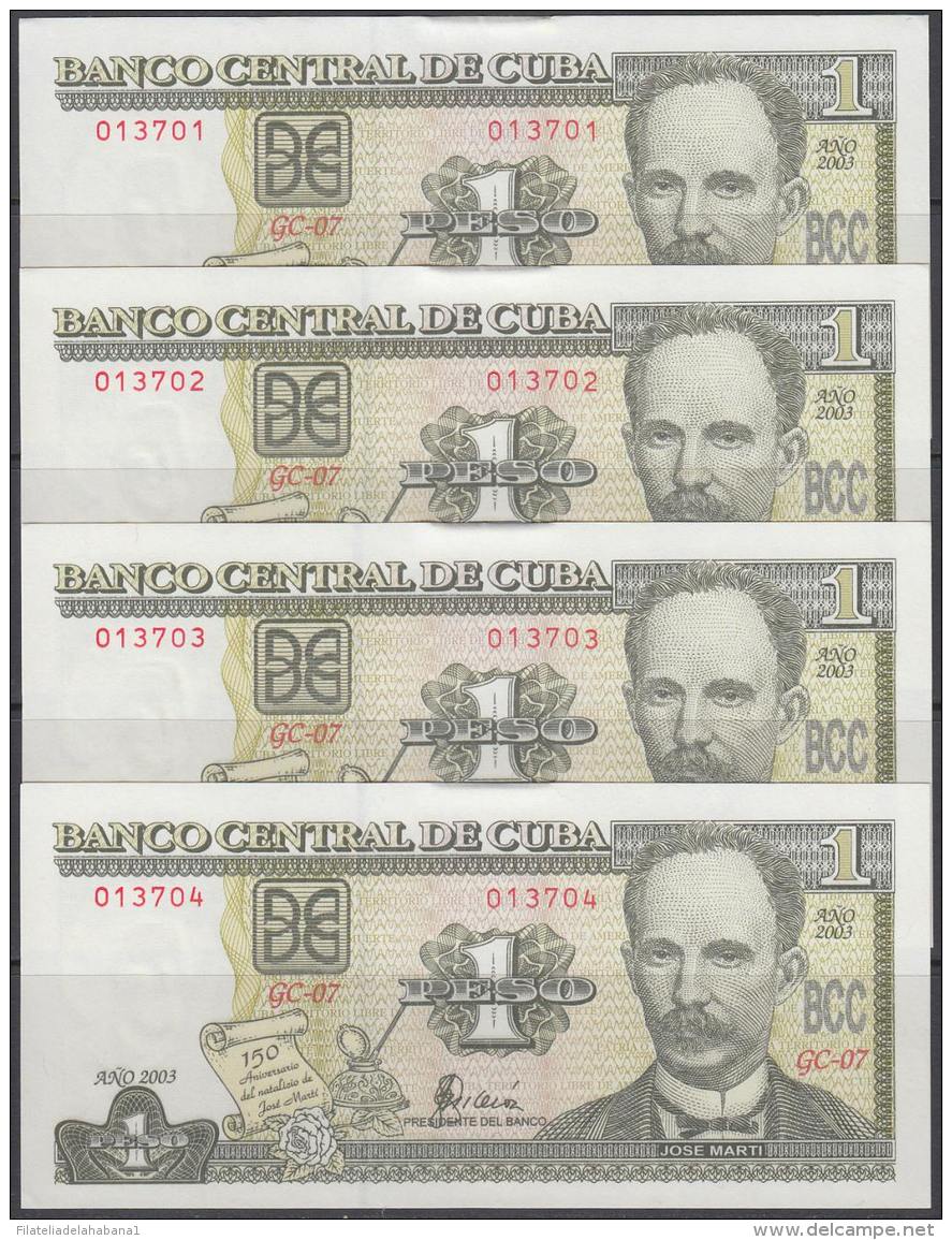 2003-BK-111  CUBA 2003. 1$. BANCO NACIONAL. JOSE MARTI. UNC. 4 CONSECUTIVOS. - Kuba