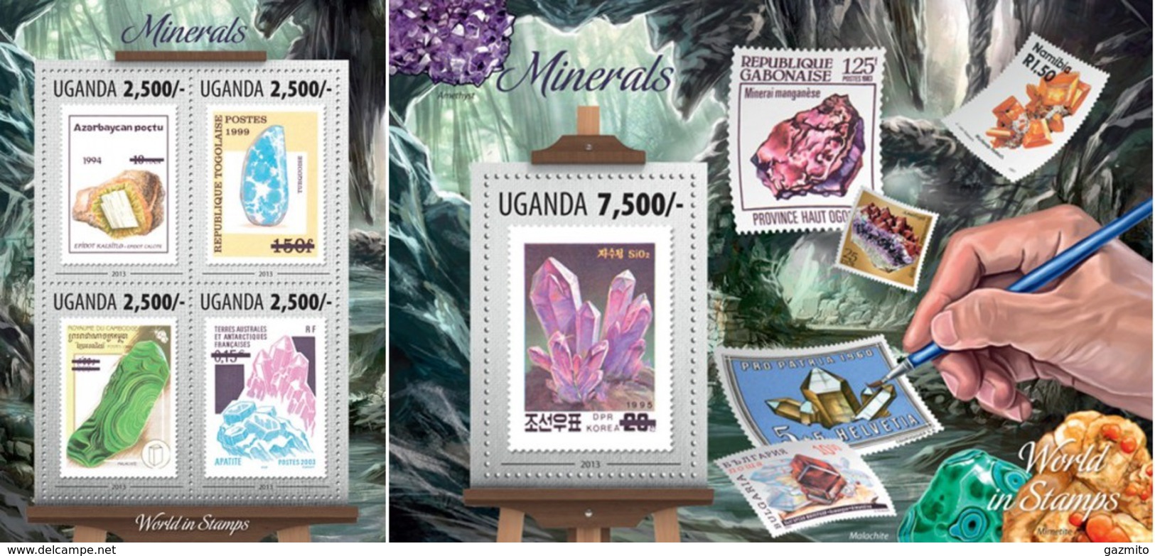 Uganda 2013, Stamps On Stamps, Minerals, 4val In BF+BF - Mineralien