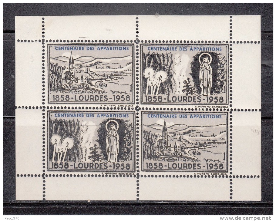 FRANCIA 1958 - CENTENARIO DE LAS APARICIONES DE LOURDES - 1858-1958 - BLOCK DE 4 VIÑETAS - Neufs