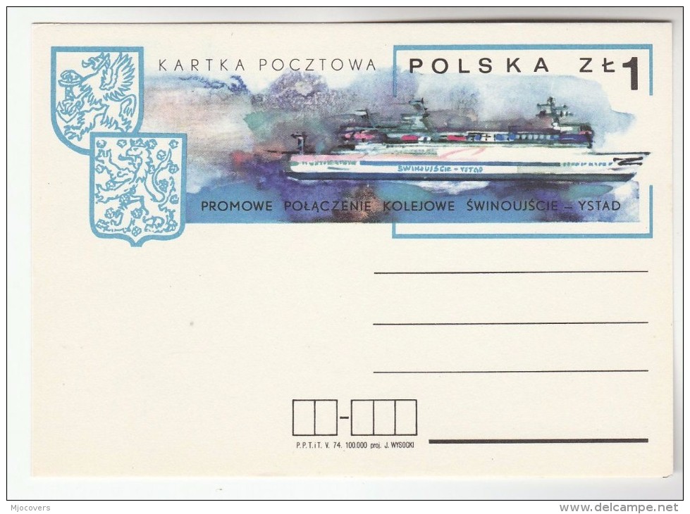 1974 POLAND SWINOUJCIE YSTAD FERRY Ship  Postal STATIONERY Card Cover Stamp Heraldic Lion - Ships
